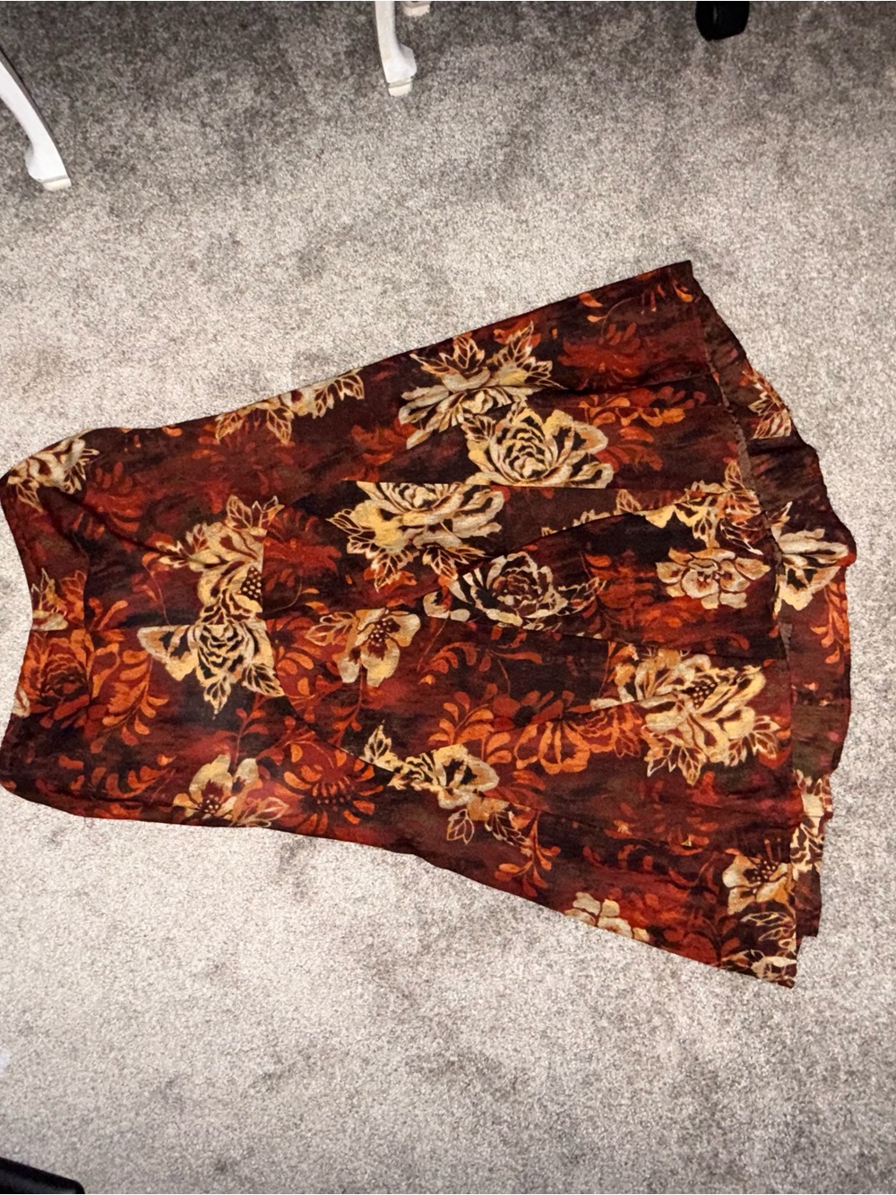 Women's Floral Midi Skirt in Brown and Rust